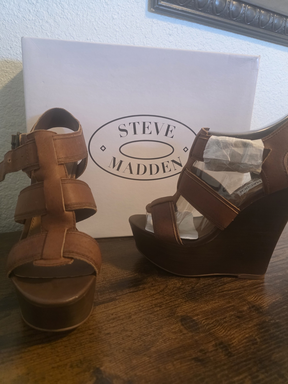 Steve Madden Brown Strappy Leather Wedge Sandals